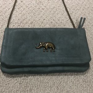 Greenish/ greyish small bag with gold chain strap